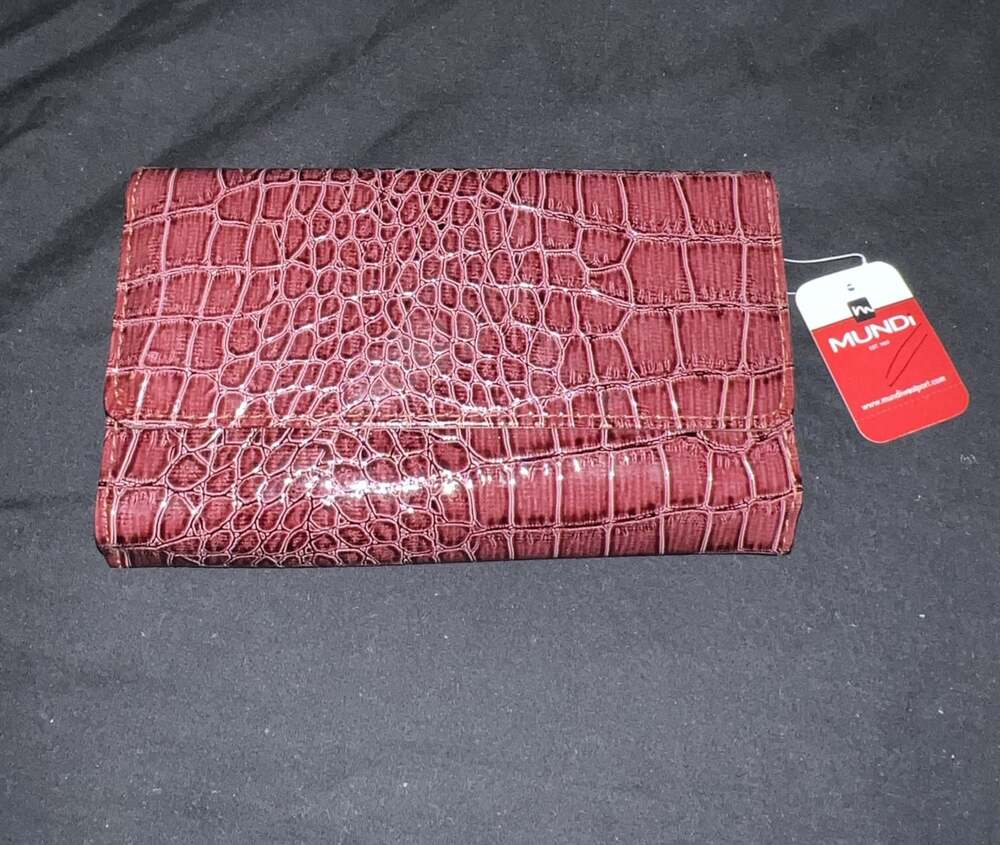 MUNDI Ladies Faux Croc Texture Large Wallet Burgundy Checkbook Holder